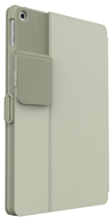 Olívazöld tablettok, félig nyitva, a tablet látható.