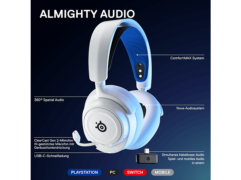 Thumbnail - STEELSERIES Arctis Nova 7P White, Over-ear Gaming Headset Bluetooth Weiß