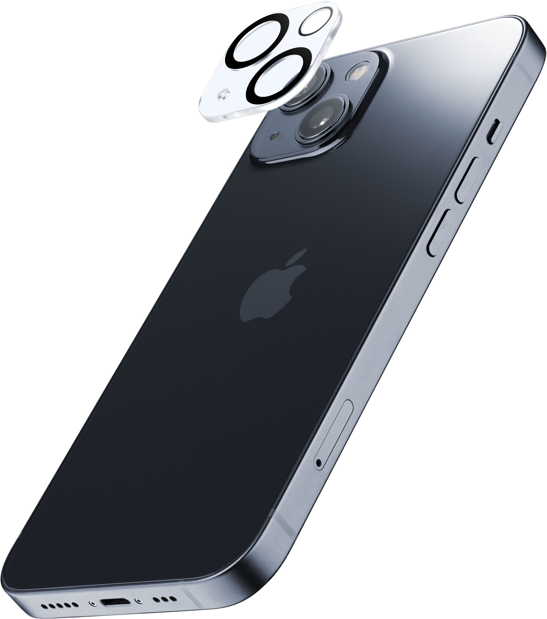 Ein schwarzes iPhone mit Kameralinsen und einem Kameraschutz.