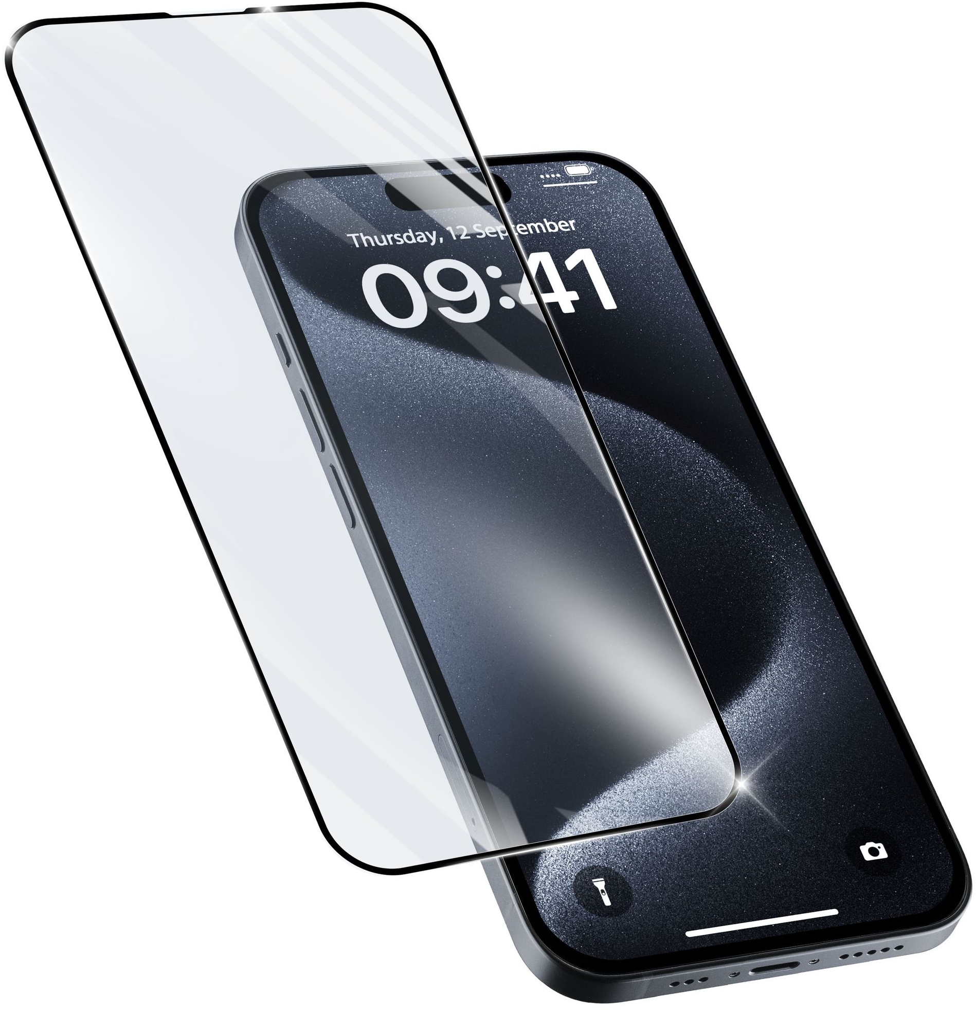 Ein Smartphone mit einer Bildschirmschutzfolie, die leicht darüber angehoben ist.
