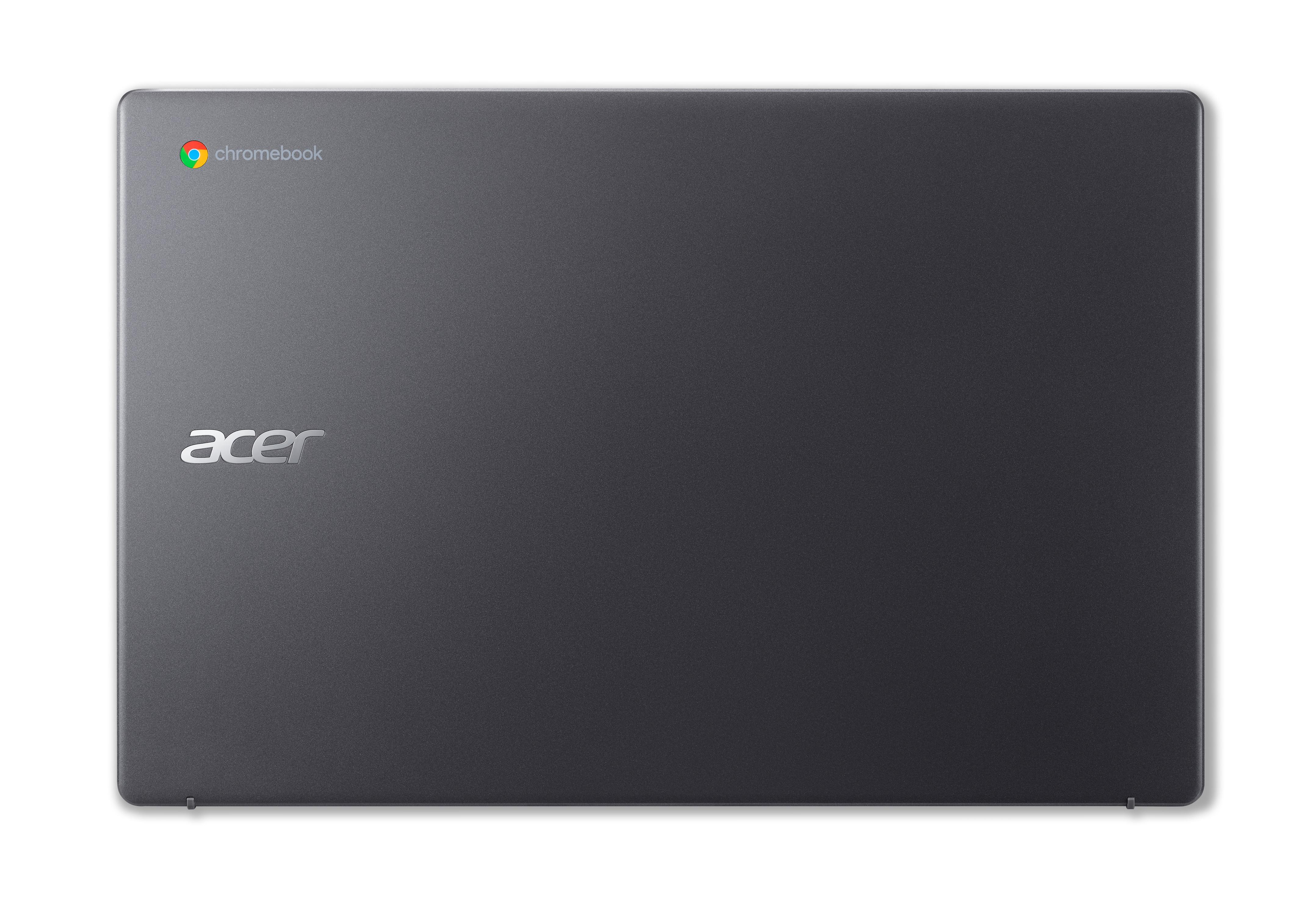 Geschlossener, dunkelgrauer Laptop mit Acer-Logo. Weißer Hintergrund.