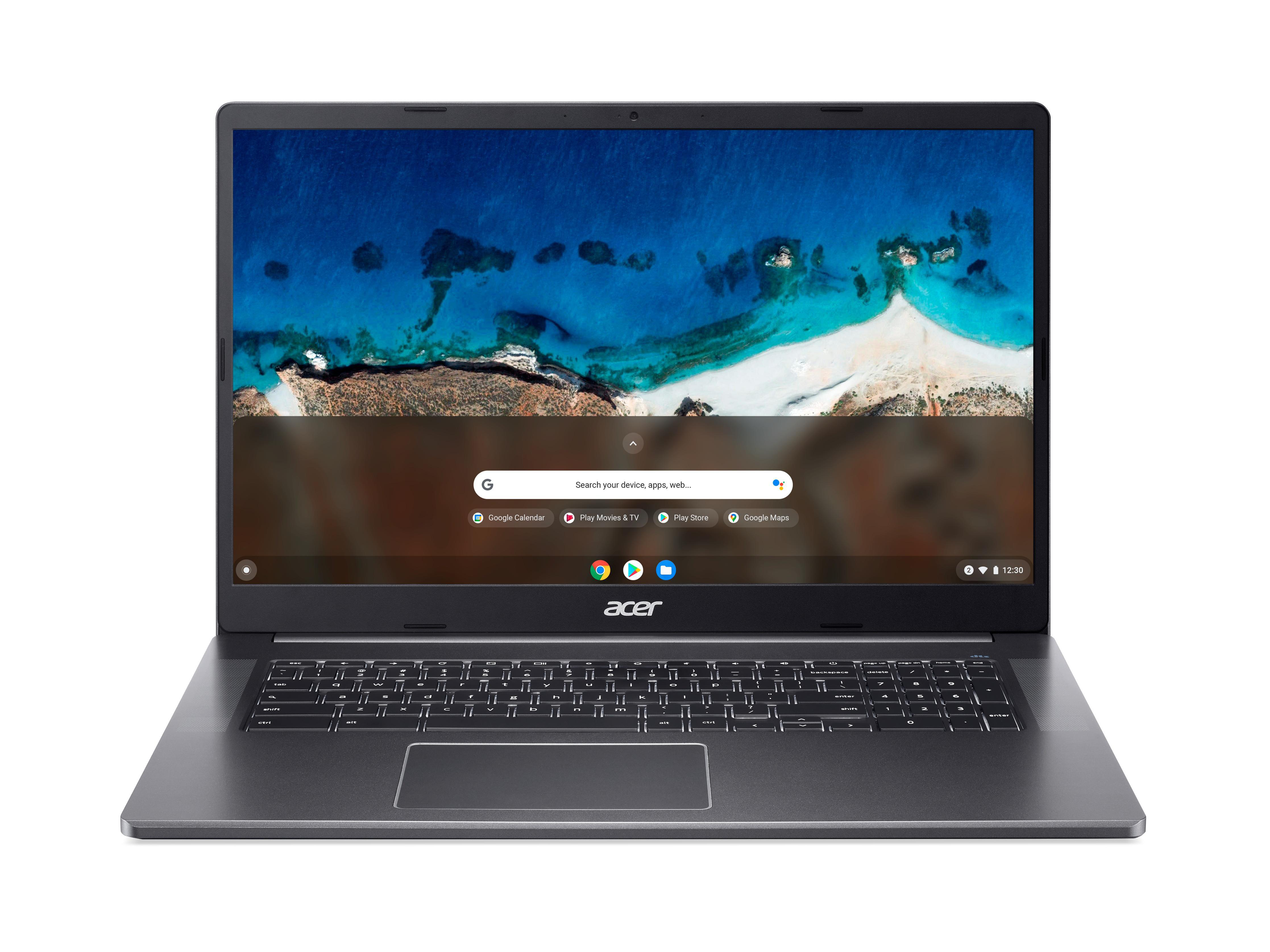 Geöffnetes Acer Chromebook Laptop, zeigt die Chrome OS Oberfläche.