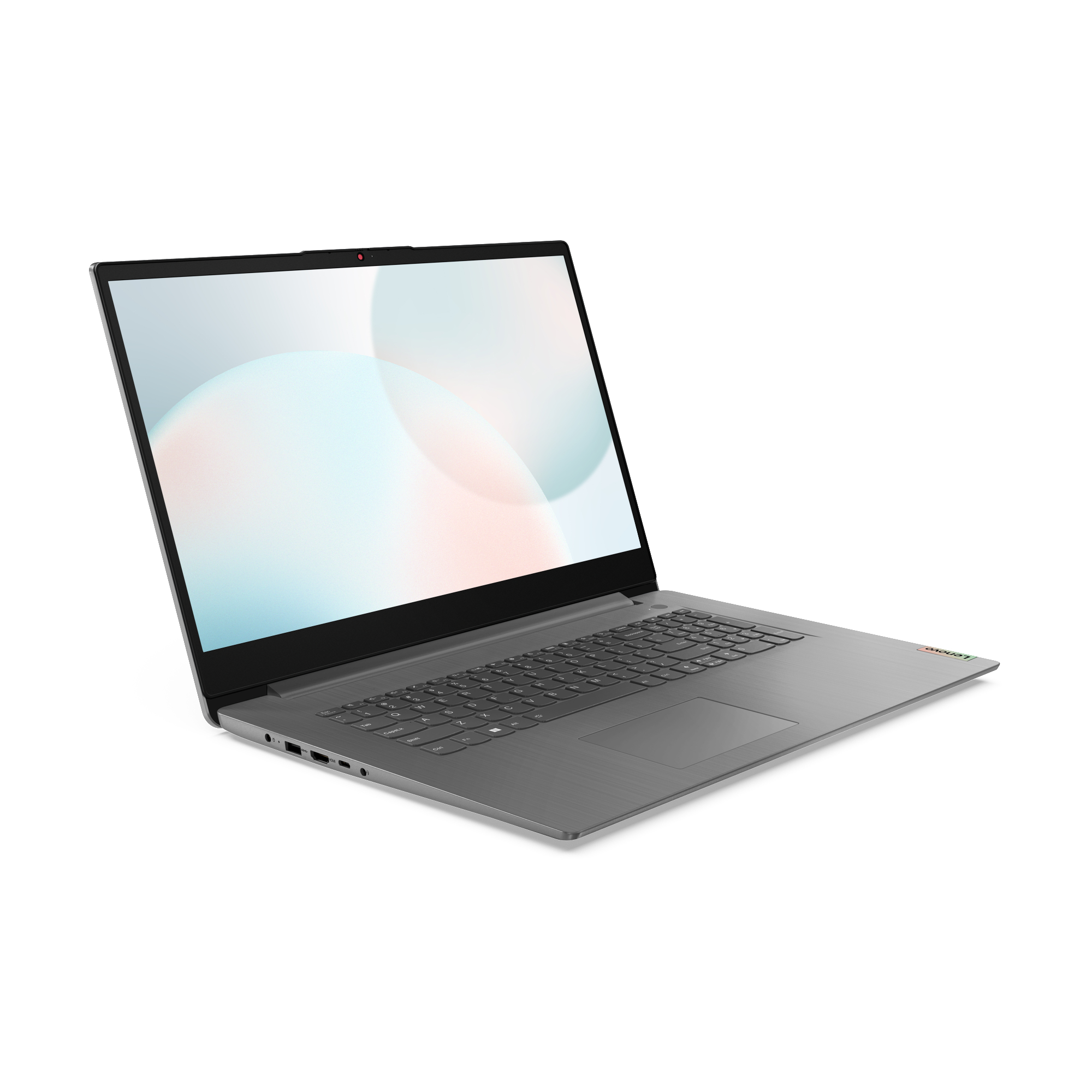 Laptop auf Weiß, Winkelansicht, zeigt Bildschirm mit hellem Hintergrund.