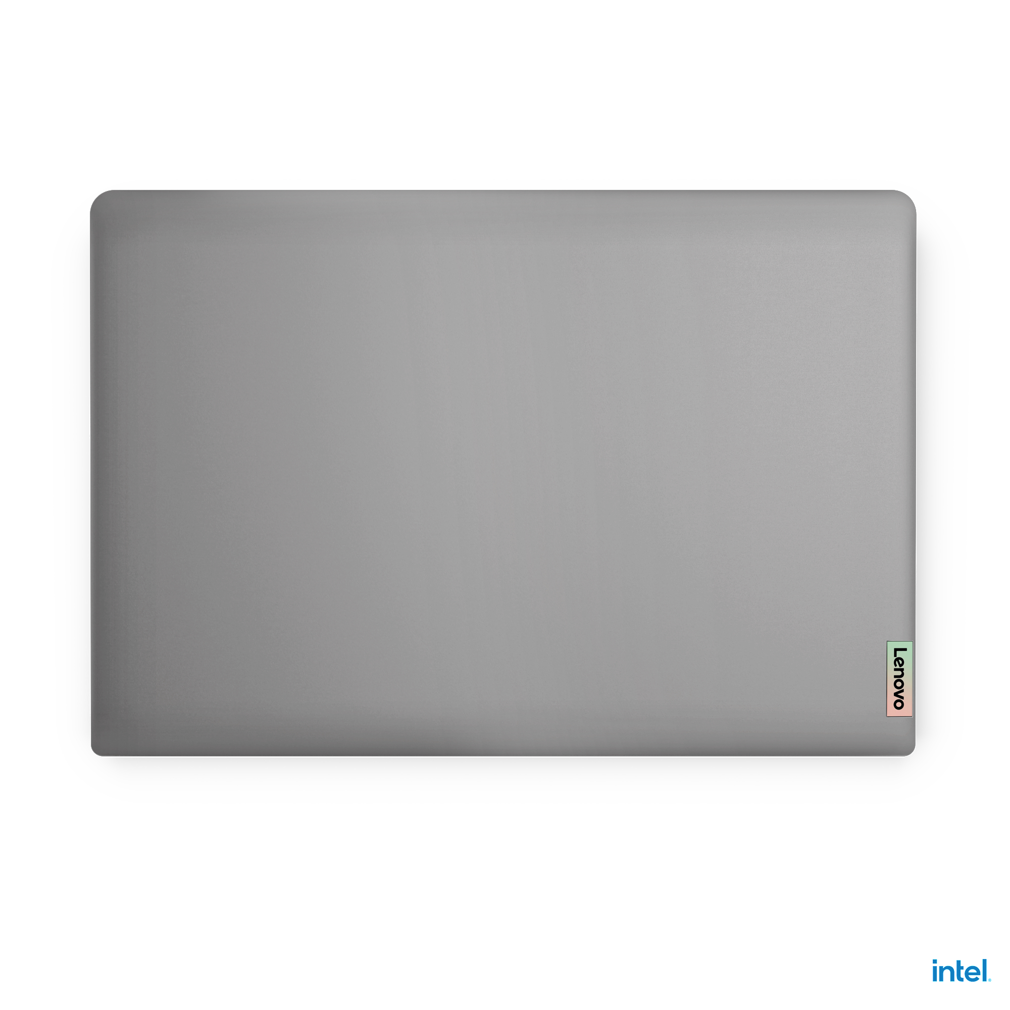 Ein grauer Laptop, Draufsicht. Das Lenovo-Logo befindet sich unten rechts.