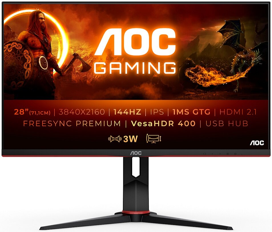 Monitor AOC U28G2XU2/BK 28 UHD 4K IPS 1ms 144Hz