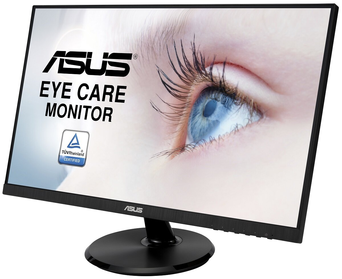 Monitor ASUS z funkcją ochrony oczu, czarna ramka, pokazujący oko.
