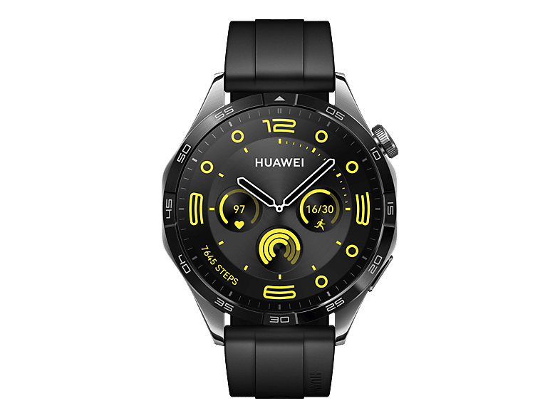 HUAWEI Watch GT 4 (46 mm) - Smartwatch (140-210 mm, Fluorelastomer, Schwarz/Schwarz)