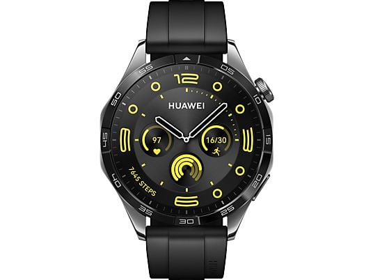 HUAWEI Watch GT 4 (46 mm) - Smartwatch (140-210 mm, Fluorelastomer, Schwarz/Schwarz)