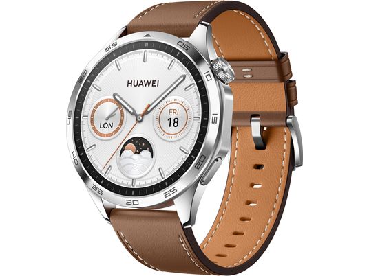 HUAWEI Watch GT 4 (46 mm) - Smartwatch (140-210 mm, Leder, Edelstahl/Braun)