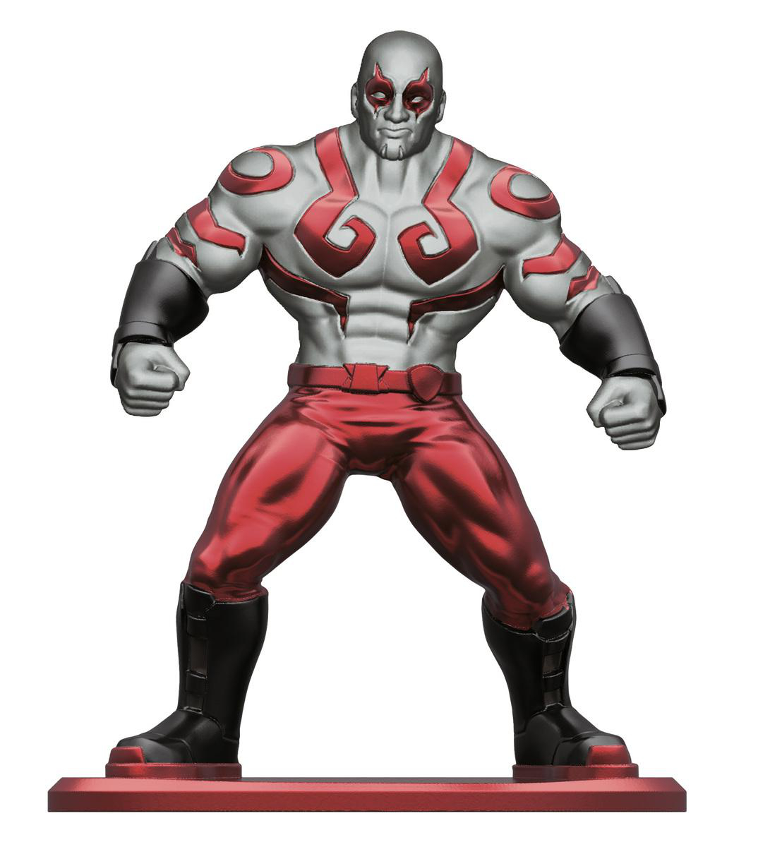Eine Statue von Drax aus Guardians of the Galaxy in einer heldenhaften Pose.
