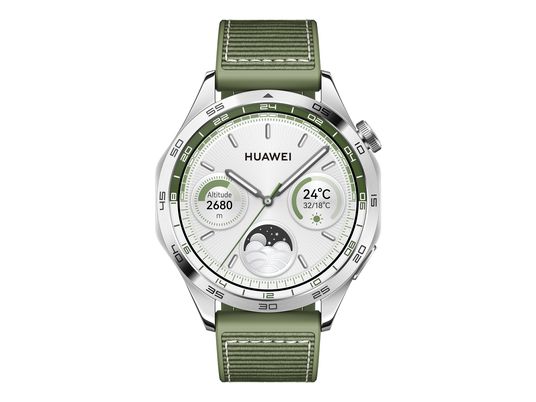 HUAWEI Watch GT 4 (46 mm) - Smartwatch (140-210 mm, Matière tissée, Acier inoxydable/vert)
