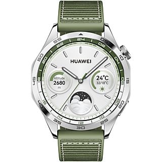 HUAWEI Watch GT 4 (46 mm) - Smartwatch (140-210 mm, Gewebtes Material, Edelstahl/Grün)