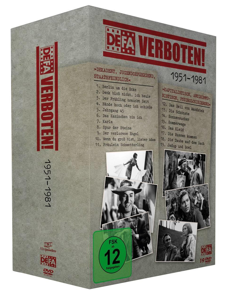 Boxset von DEFA VERBOTEN! 1951-1981 Filmen, mit Filmstills und einem Rating-Aufkleber.