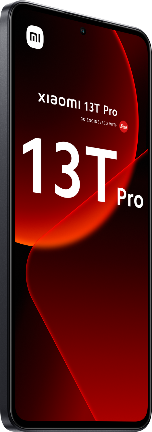 Smartphone Xiaomi 13T Pro con fondo rojo y naranja.