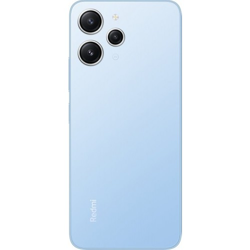 Açık mavi Redmi telefonun arkası, üç kamera görünür.