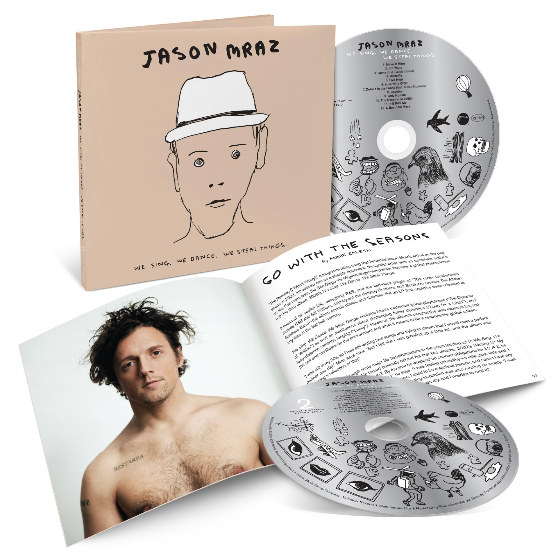 Album borító: Jason Mraz illusztráció, címek, számlista és egy félmeztelen férfi.