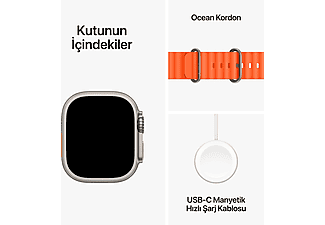 APPLE Watch Ultra 2 GPS + Cellular MREH3TU/A 49 mm Titanyum Kasa ve Turuncu Ocean Kordon_8