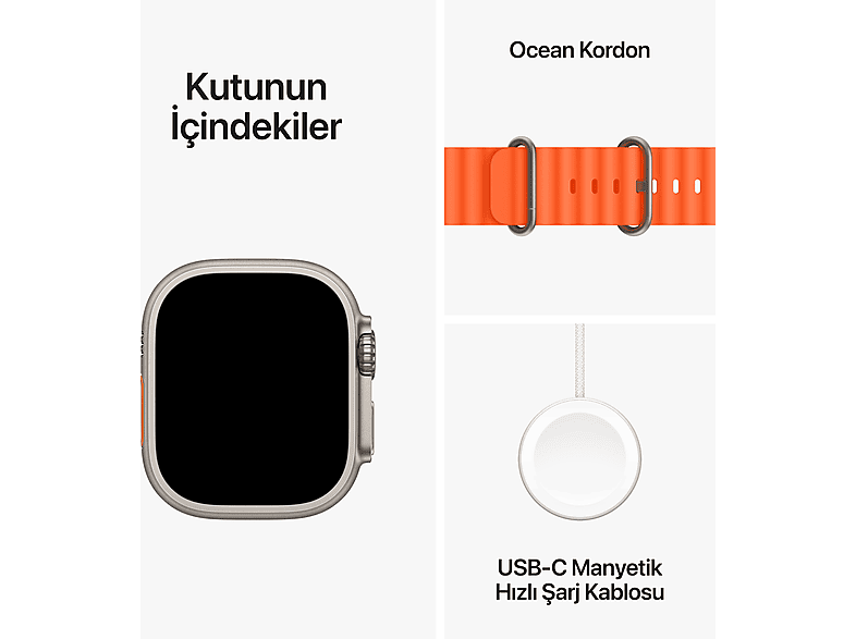 APPLE Watch Ultra 2 GPS + Cellular MREH3TU/A 49 mm Titanyum Kasa ve Turuncu Ocean Kordon_8