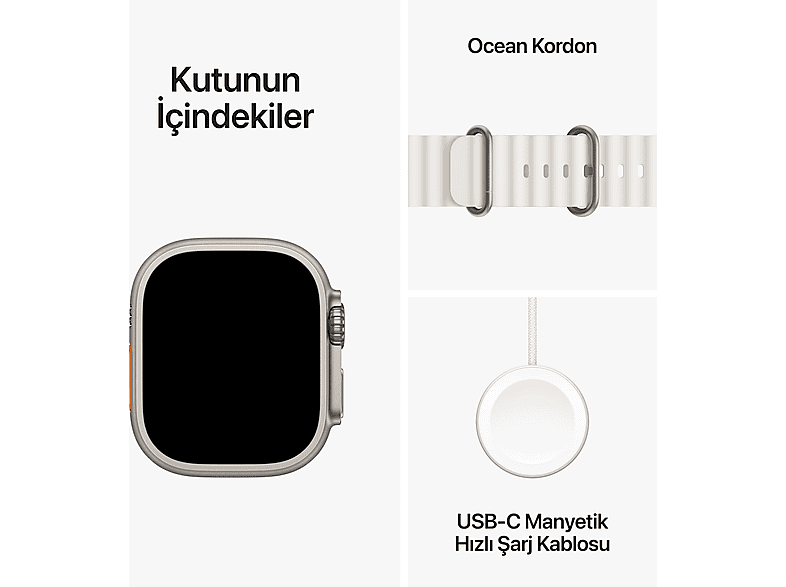 APPLE Watch Ultra 2 GPS + Cellular MREJ3TU/A 49 mm Titanyum Kasa ve Beyaz Ocean Kordon_8