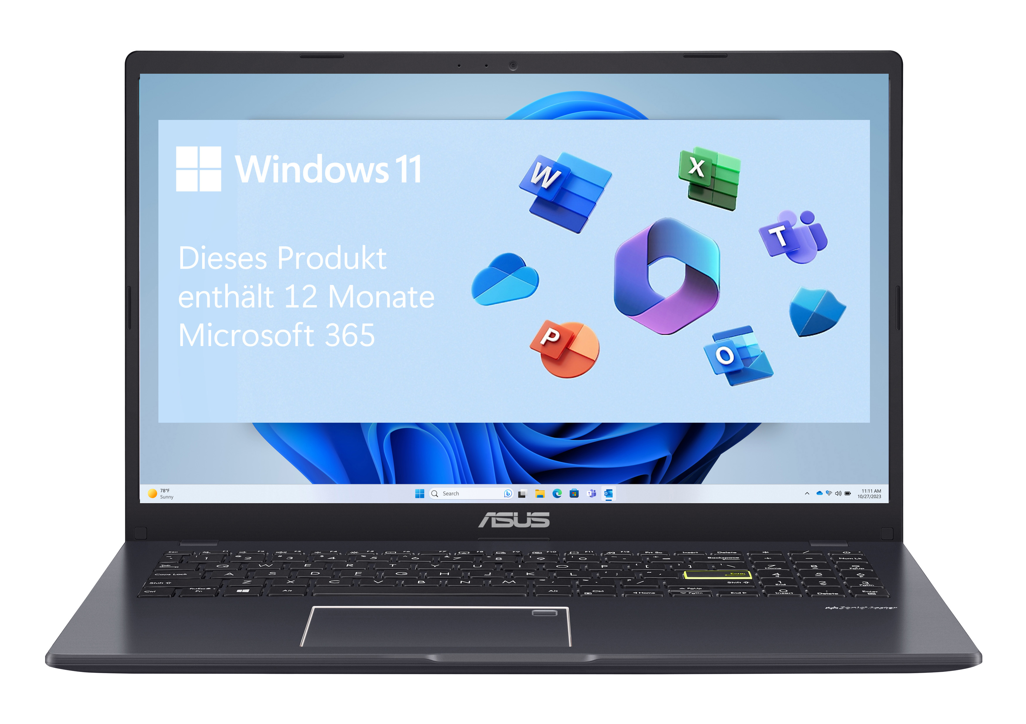 Windows Intel® Jahr Star ASUS 4 E510KA-EJ225WS, Black 1 11 Single, mit Bit) N4500 365 (64 Microsoft S-Modus Notebook, Home GB eMMC, inkl. 15,6 Vivobook Go GB Prozessor, Display, RAM, 128 Intel®, Graphics, HD 15 Zoll