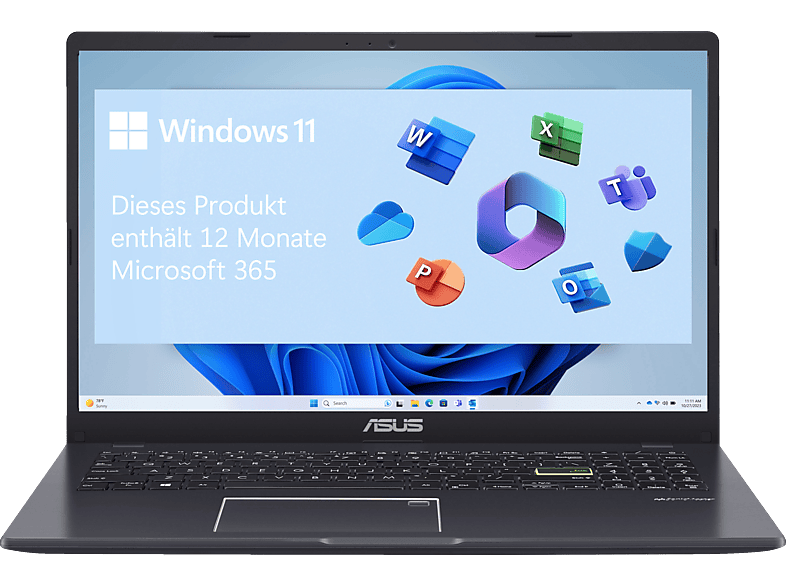 Windows Intel® Jahr Star ASUS 4 E510KA-EJ225WS, Black 1 11 Single, mit Bit) N4500 365 (64 Microsoft S-Modus Notebook, Home GB eMMC, inkl. 15,6 Vivobook Go GB Prozessor, Display, RAM, 128 Intel®, Graphics, HD 15 Zoll