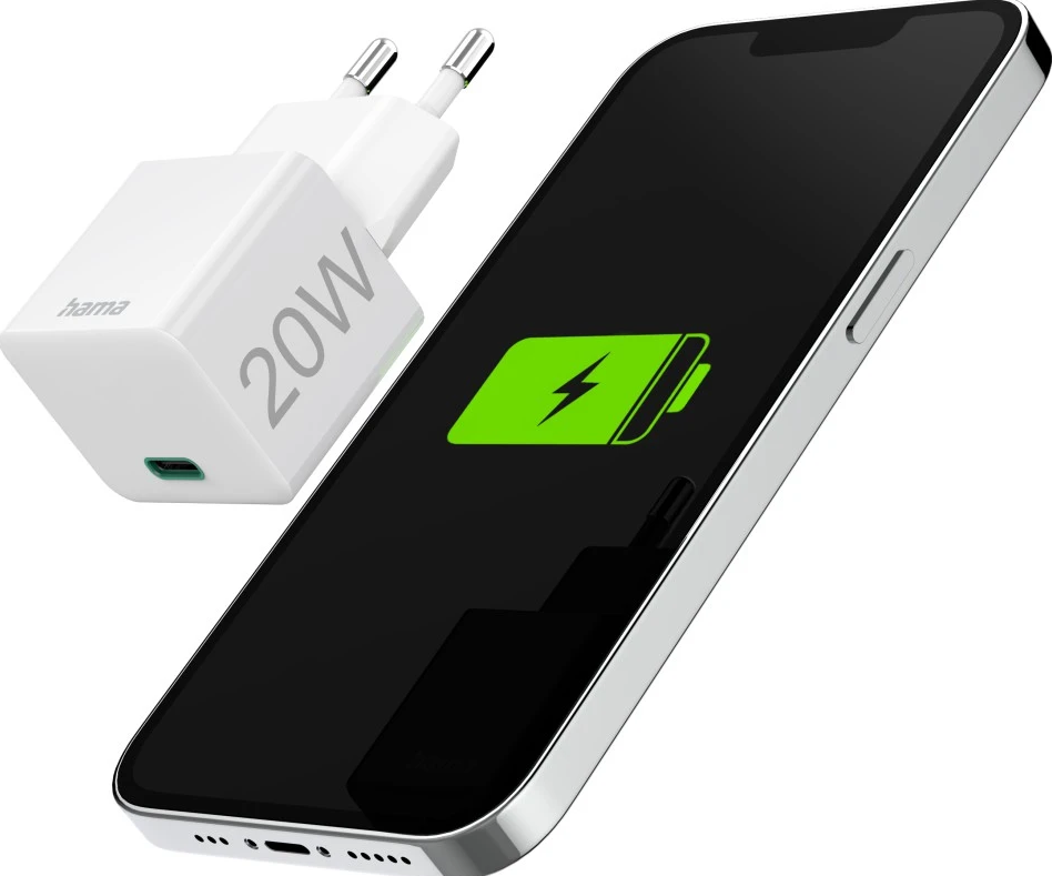 Ein Smartphone, das mit einem 20W-Ladegerät aufgeladen wird, mit Ladestatus.