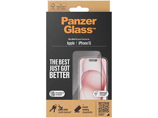 PANZERGLASS Apple iPhone 15 6.1" - Ultra-Wide Fit with EasyAligner