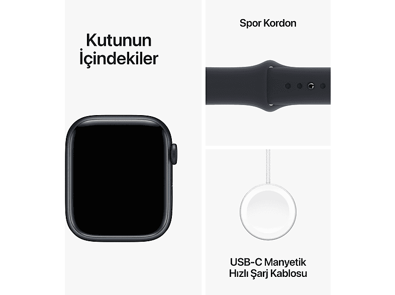 APPLE Watch Series 9 GPS + Cellular MRMW3TU/A  45 mm Grafit Paslanmaz Çelik Kasa ve Gece Yarısı Spor Kordon - M/L_9