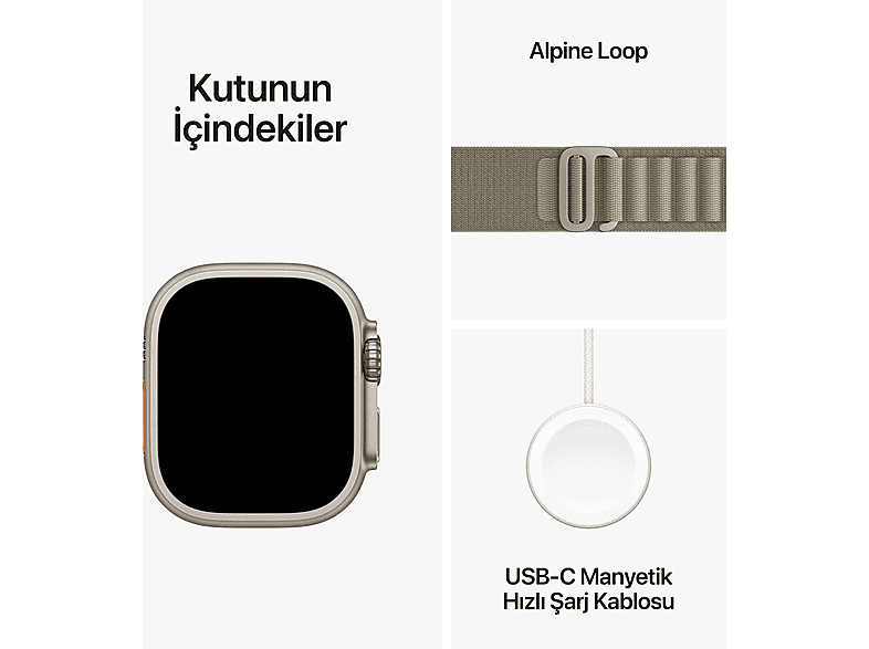 APPLE Watch Ultra 2 GPS + Cellular MREX3TU/A  49 mm Titanyum Kasa ve Klasik Zeytin Yeşili Alpine Loop - S_8