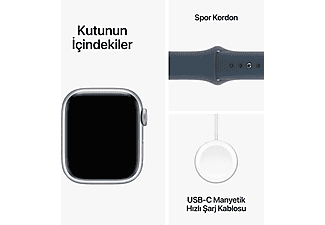 APPLE Watch Series 9 GPS + Cellular MRHV3TU/A  41 mm Gümüş Rengi Alüminyum Kasa ve Fırtına Mavisi Spor Kordon - S/M_9