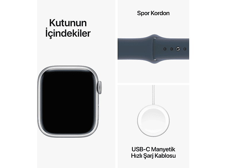 APPLE Watch Series 9 GPS + Cellular MRHV3TU/A  41 mm Gümüş Rengi Alüminyum Kasa ve Fırtına Mavisi Spor Kordon - S/M_9