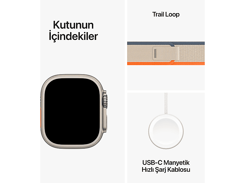 APPLE Watch Ultra 2 GPS + Cellular MRF13TU/A  49 mm Titanyum Kasa ve Turuncu/Bej Trail Loop - S/M_9