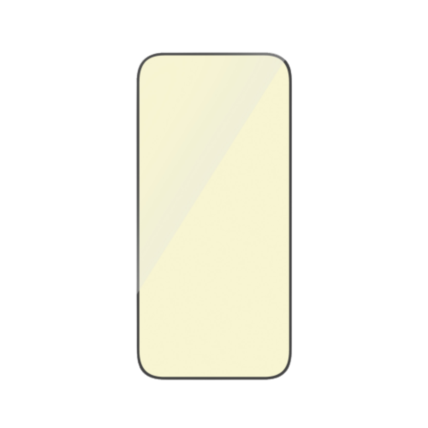 Een schermbeschermer voor een smartphone. Het is een helder, rechthoekig stuk met afgeronde hoeken.
