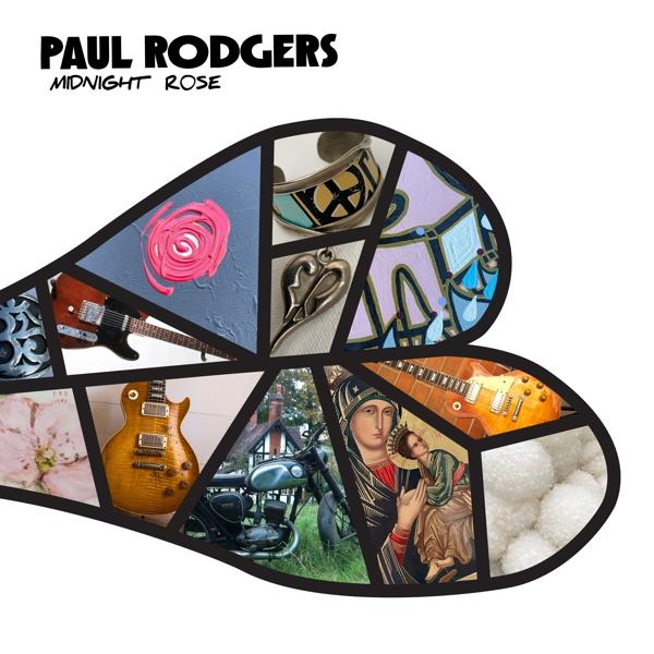 Albumcover: Herzförmige Collage von Bildern mit dem Text "PAUL RODGERS MIDNIGHT ROSE".