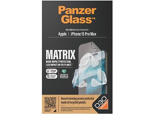 PANZERGLASS Apple iPhone 15 6.7" Pro Max - Ultra-Wide Fit Matrix with D3O Anti-Bacterial with AlignerKit