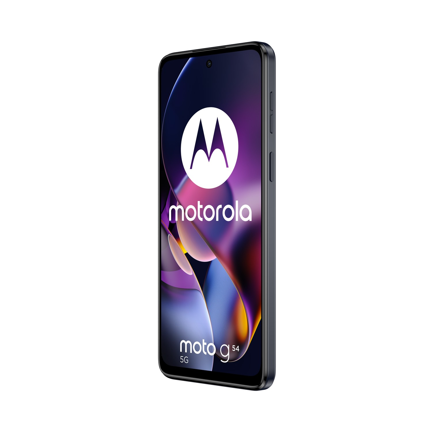 Smartphone Motorola moto g54 5G, noir, sur fond blanc.