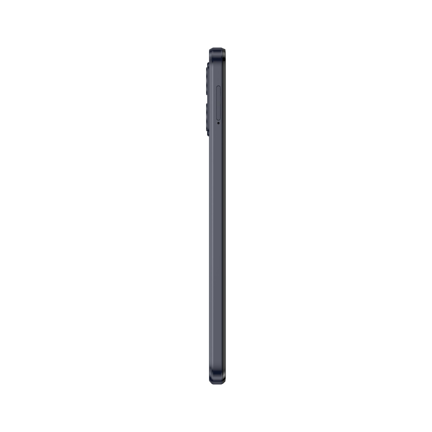 Une vue latérale d'un smartphone gris foncé.