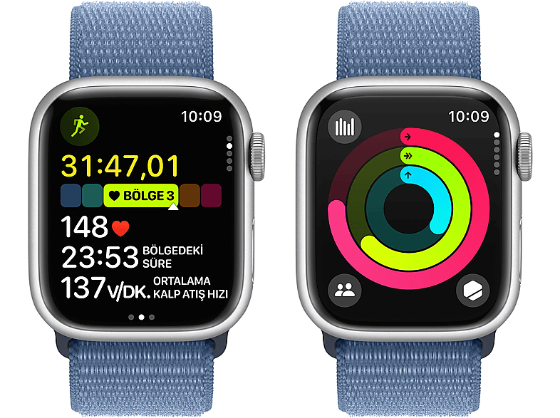 APPLE Watch Series 9 GPS + Cellular MRHX3TU/A  41 mm Gümüş Rengi Alüminyum Kasa ve Buz Mavisi Spor Loop_7