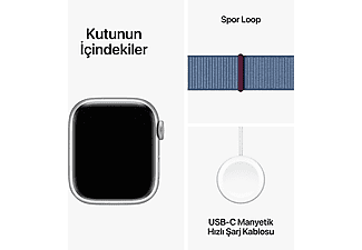 APPLE Watch Series 9 GPS + Cellular MRHX3TU/A  41 mm Gümüş Rengi Alüminyum Kasa ve Buz Mavisi Spor Loop_9