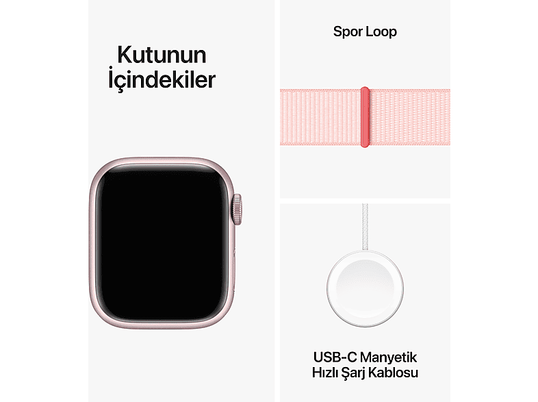 APPLE Watch Series 9 GPS + Cellular MRJ13TU/A  41 mm Pembe Alüminyum Kasa ve Uçuk Pembe Spor Loop_9