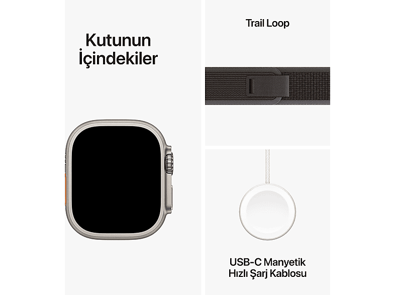 APPLE Watch Ultra 2 GPS + Cellular MRF63TU/A  49 mm Titanyum Kasa ve Mavi/Siyah Trail Loop - M/L_8