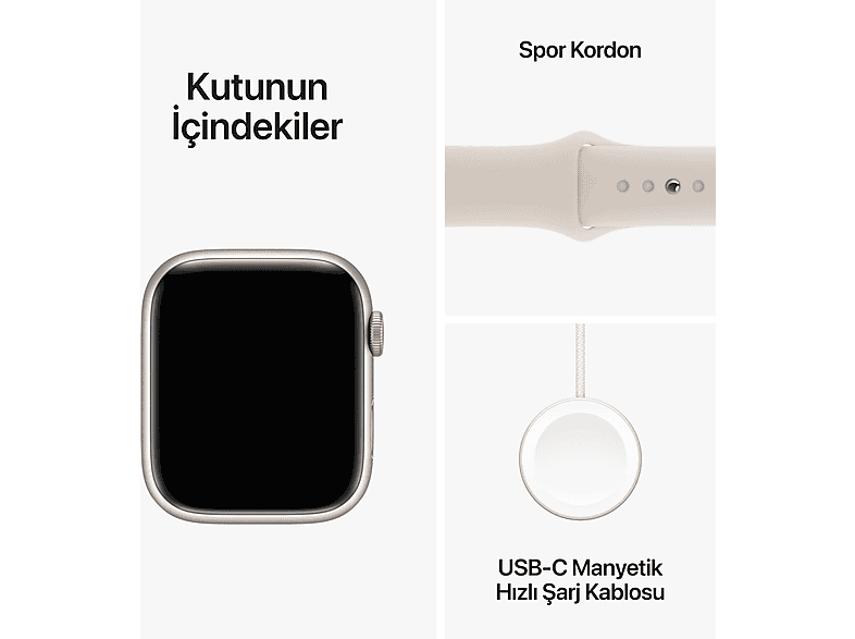 APPLE Watch Series 9 GPS MR973TU/A  45 mm Yıldız Işığı Alüminyum Kasa ve Yıldız Işığı Spor Kordon - M/L_9