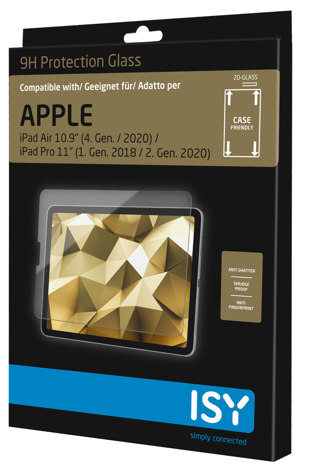 iPad képernyővédő doboza, arany geometriai mintával.