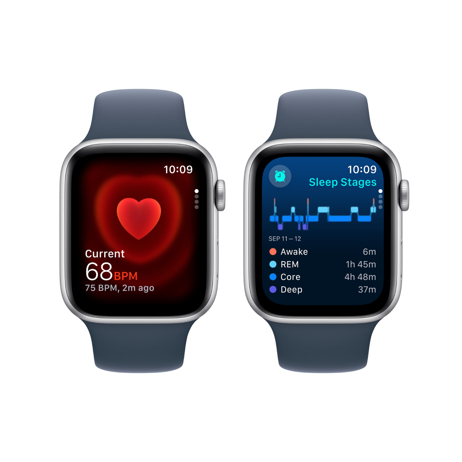 APPLE Watch SE GPS 44 mm Zilver Aluminium Case/Stormblauw Sport Band - M/L