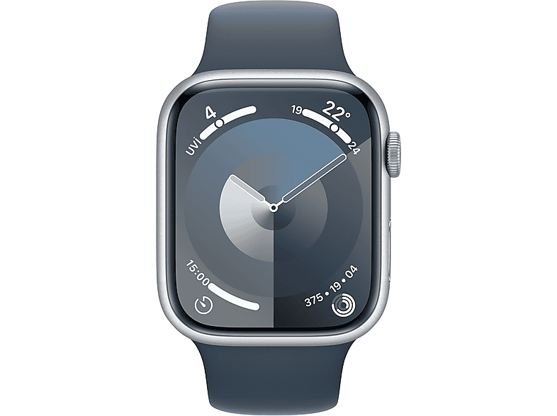 APPLE Watch Series 9 GPS MR9D3TU/A  45 mm Gümüş Rengi Alüminyum Kasa ve Fırtına Mavisi Spor Kordon - S/M_1