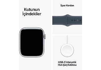 APPLE Watch Series 9 GPS MR9D3TU/A  45 mm Gümüş Rengi Alüminyum Kasa ve Fırtına Mavisi Spor Kordon - S/M_9