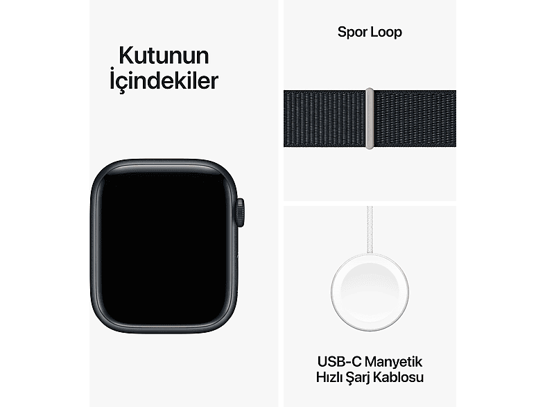 APPLE Watch Series 9 GPS MR9C3TU/A  45 mm Gece Yarısı Alüminyum Kasa ve Gece Yarısı Spor Loop_9