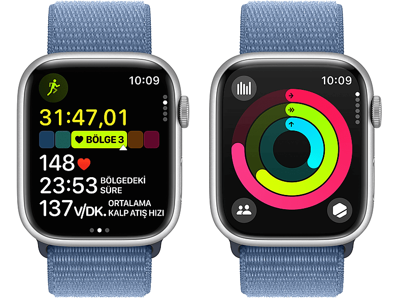 APPLE Watch Series 9 GPS MR9F3TU/A  45 mm Gümüş Rengi Alüminyum Kasa ve Buz Mavisi Spor Loop_7