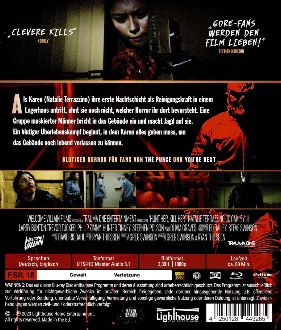 Filmdvd-Cover mit Text und Bildern. Eine Frau mit Blut. Text: Clever Kills, Gore-Fans werden den Film lieben!