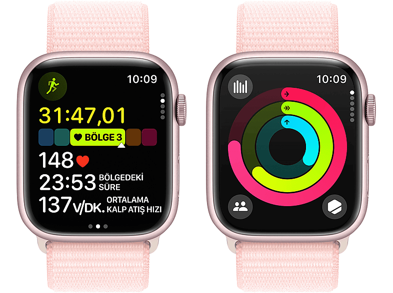 APPLE Watch Series 9 GPS MR9J3TU/A  45 mm Pembe Alüminyum Kasa ve Uçuk Pembe Spor Loop_7